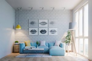 Thiết kế sơn phòng khách màu xanh dương